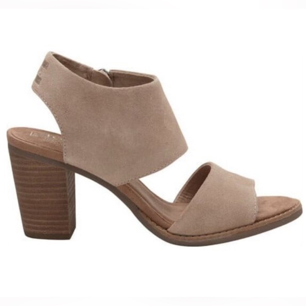 TOMS Majorca Leather Heeled Sandal Gray Suede Sz 5.5